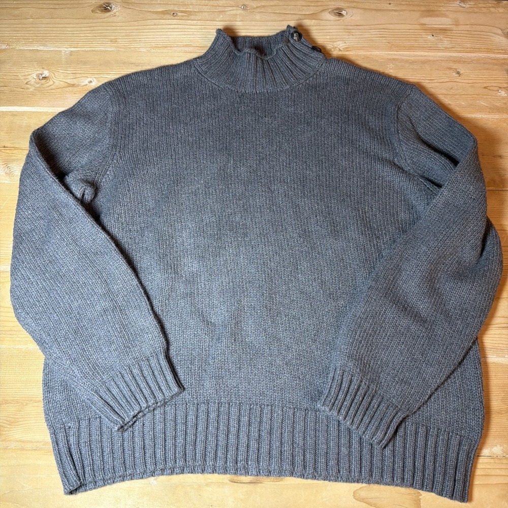 Polo Ralph Lauren Mens XL Grey Cotton Button Mock Neck Ribbed Knit Sweater
